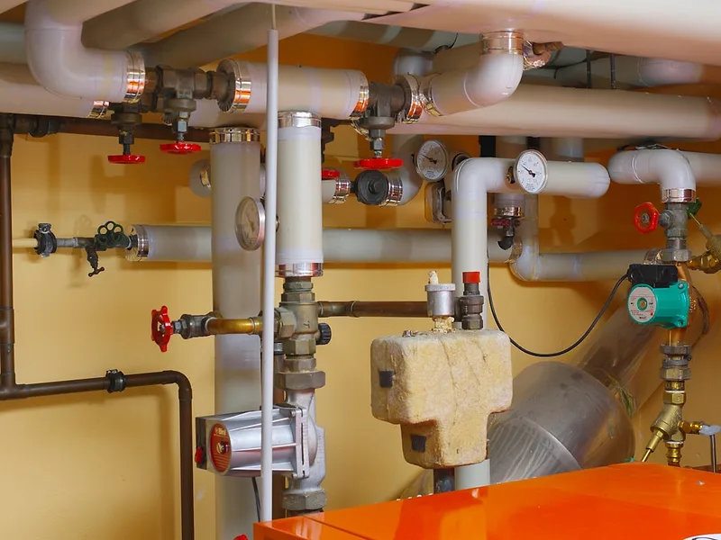 An underfloor heating manifold and pipework